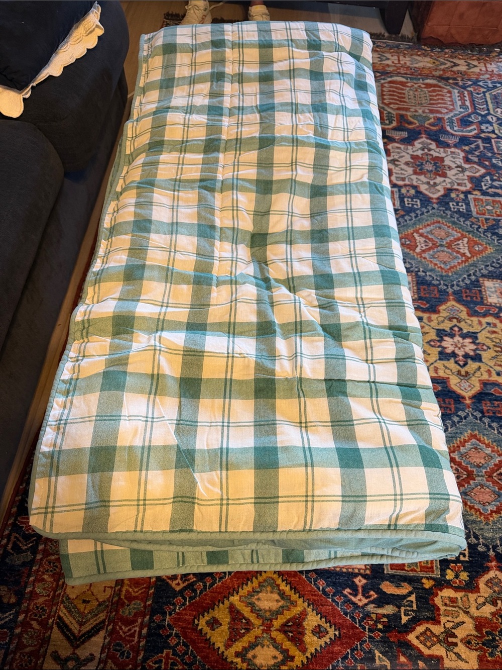 Plaid Green and White Bedspread - Home Bedding